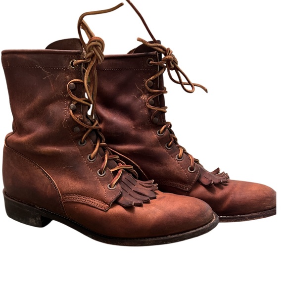 Justin Women’s‎ Leather Western Cowboy Boots Brown 6.5B Made in USA Vintage - Picture 2 of 8